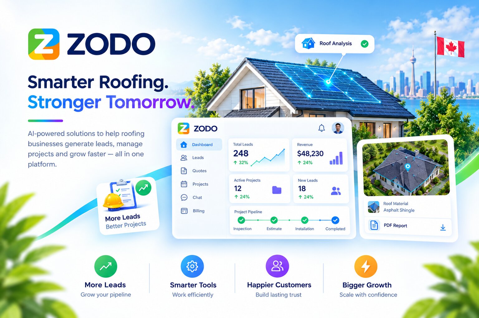 ZODO: Smarter Roofing. Stronger Tomorrow. Connected roofing estimates, projects, leads and invoices.